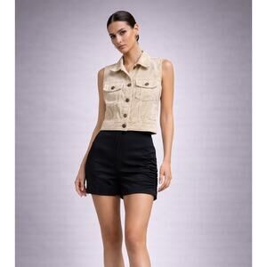 Stefano International Corduroy Vest Sleeveless Minimalist Cottage Ivory Medium